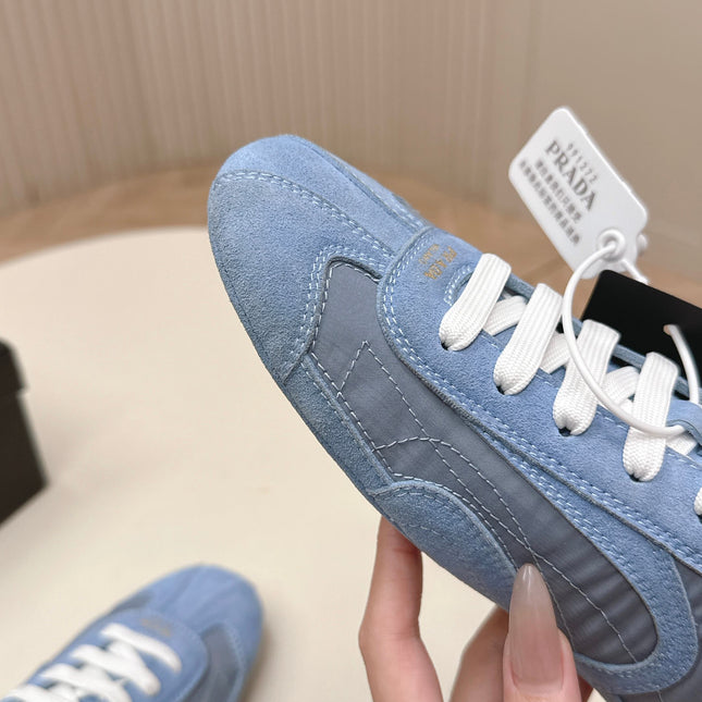 PRADA 26S SNEAKERS IN BLUE QUILTED NYLON AND SUEDE