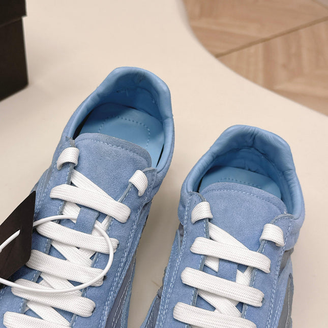 PRADA 26S SNEAKERS IN BLUE QUILTED NYLON AND SUEDE
