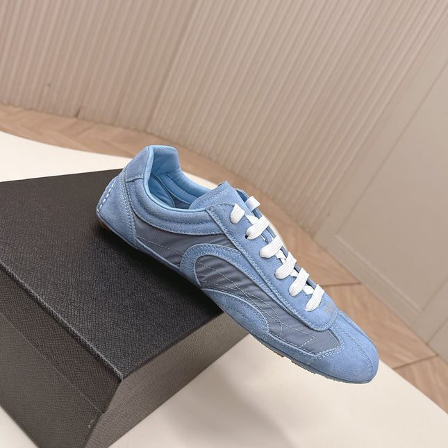 PRADA 26S SNEAKERS IN BLUE QUILTED NYLON AND SUEDE