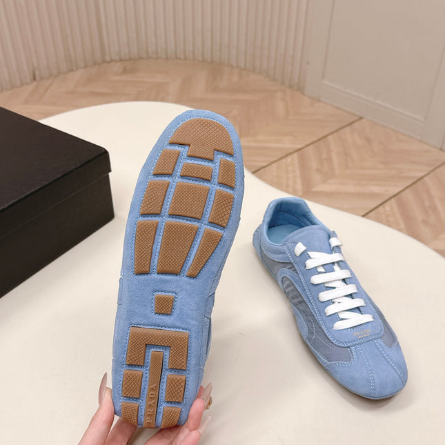 PRADA 26S SNEAKERS IN BLUE QUILTED NYLON AND SUEDE