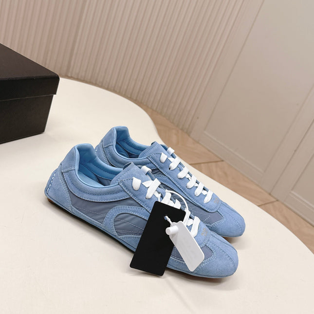 PRADA 26S SNEAKERS IN BLUE QUILTED NYLON AND SUEDE