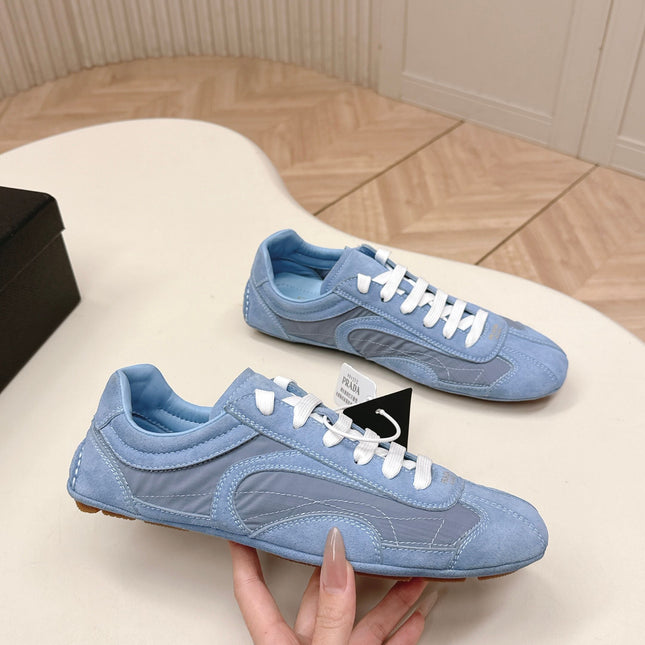 PRADA 26S SNEAKERS IN BLUE QUILTED NYLON AND SUEDE