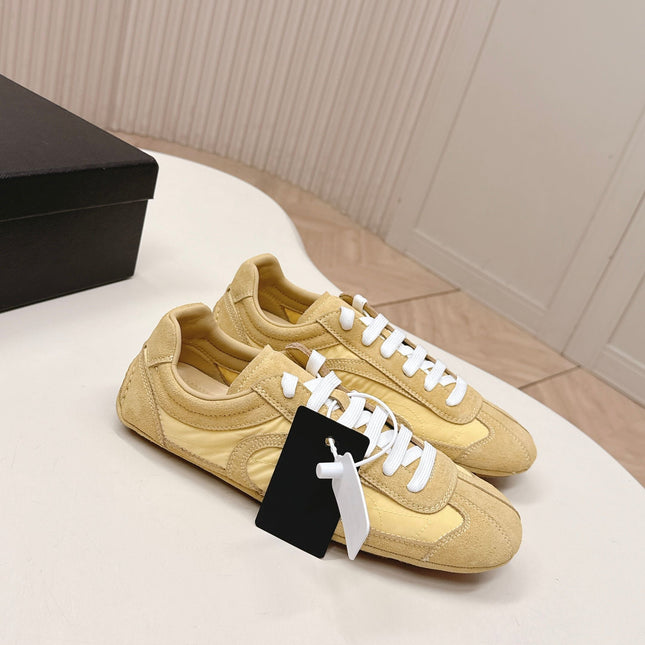 PRADA 26S SNEAKERS IN YELLOW QUILTED NYLON AND SUEDE