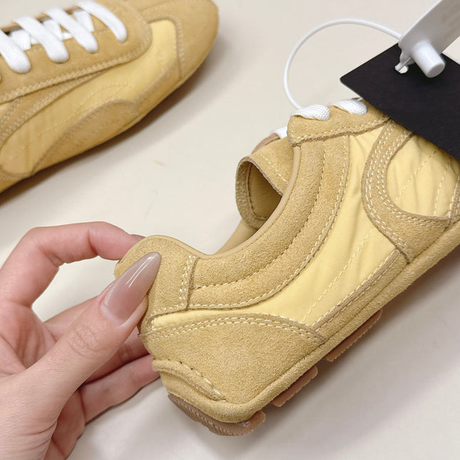 PRADA 26S SNEAKERS IN YELLOW QUILTED NYLON AND SUEDE