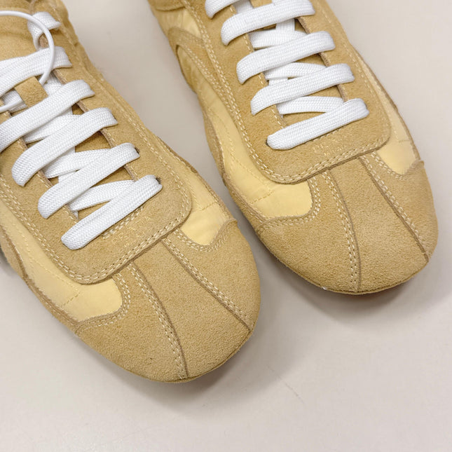 PRADA 26S SNEAKERS IN YELLOW QUILTED NYLON AND SUEDE