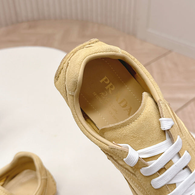 PRADA 26S SNEAKERS IN YELLOW QUILTED NYLON AND SUEDE