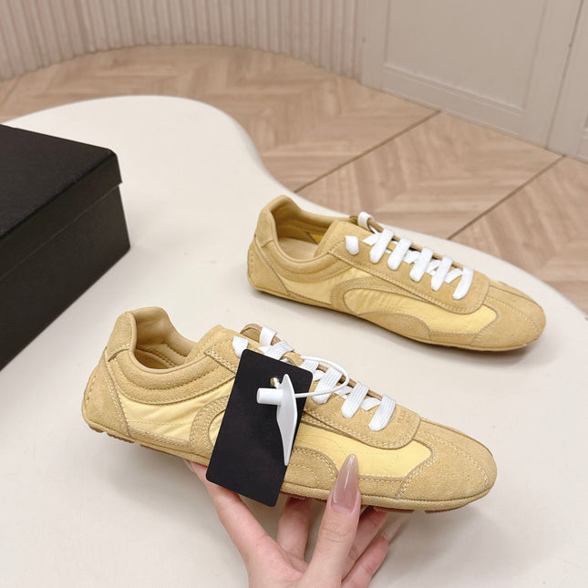 PRADA 26S SNEAKERS IN YELLOW QUILTED NYLON AND SUEDE