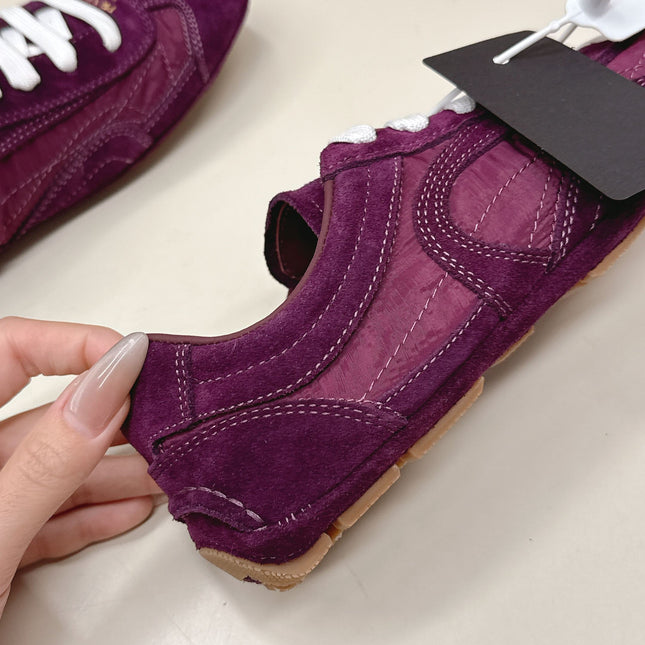 PRADA 26S CLASSIC SNEAKERS IN BURGUNDY RED SUEDE