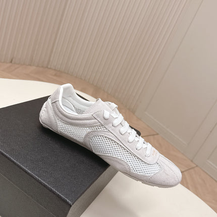 PRADA 26S CLASSIC SNEAKERS IN LIGHT GREY SUEDE AND MESH