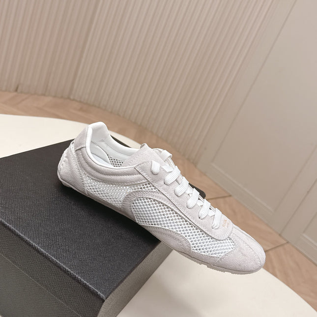 PRADA 26S CLASSIC SNEAKERS IN LIGHT GREY SUEDE AND MESH