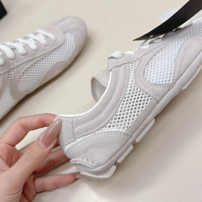 PRADA 26S CLASSIC SNEAKERS IN LIGHT GREY SUEDE AND MESH