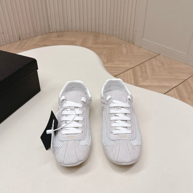 PRADA 26S CLASSIC SNEAKERS IN LIGHT GREY SUEDE AND MESH