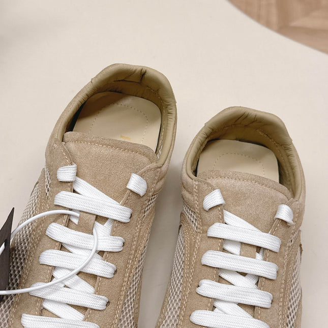 PRADA 26S CLASSIC SNEAKERS IN BEIGE SUEDE AND MESH