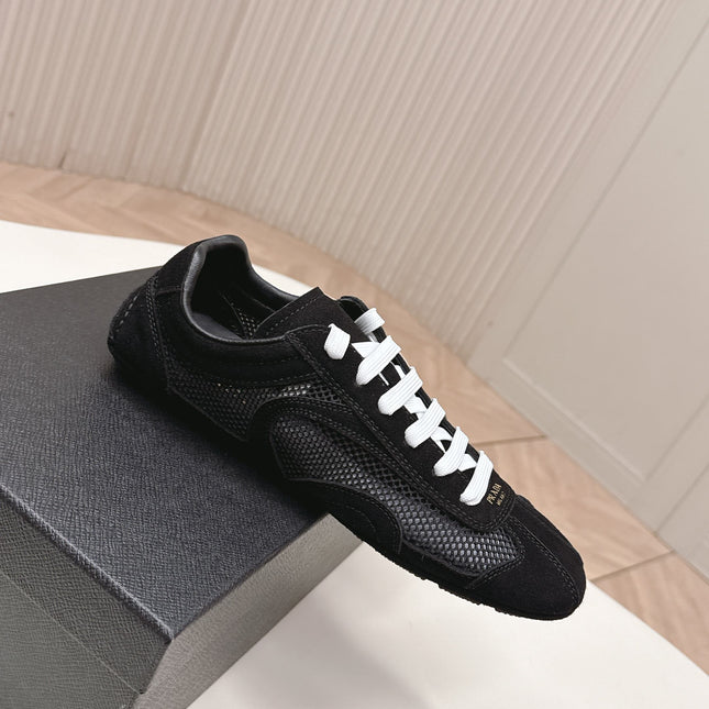 PRADA 26S CLASSIC SNEAKERS IN BLACK SUEDE AND MESH