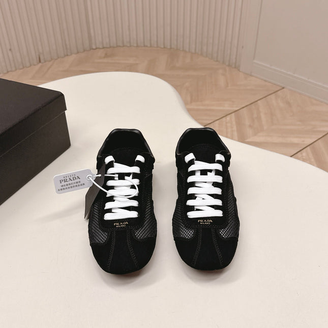 PRADA 26S CLASSIC SNEAKERS IN BLACK SUEDE AND MESH
