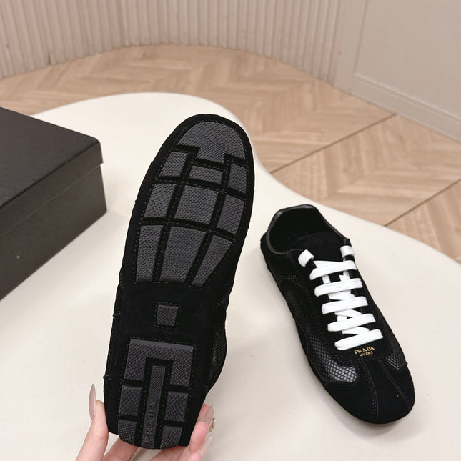 PRADA 26S CLASSIC SNEAKERS IN BLACK SUEDE AND MESH
