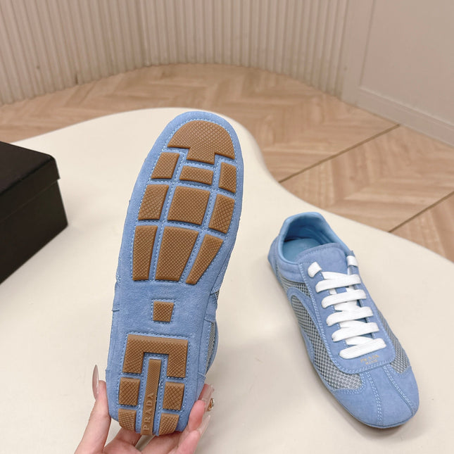 PRADA 26S CLASSIC SNEAKERS IN BLUE SUEDE AND MESH