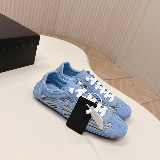 PRADA 26S CLASSIC SNEAKERS IN BLUE SUEDE AND MESH