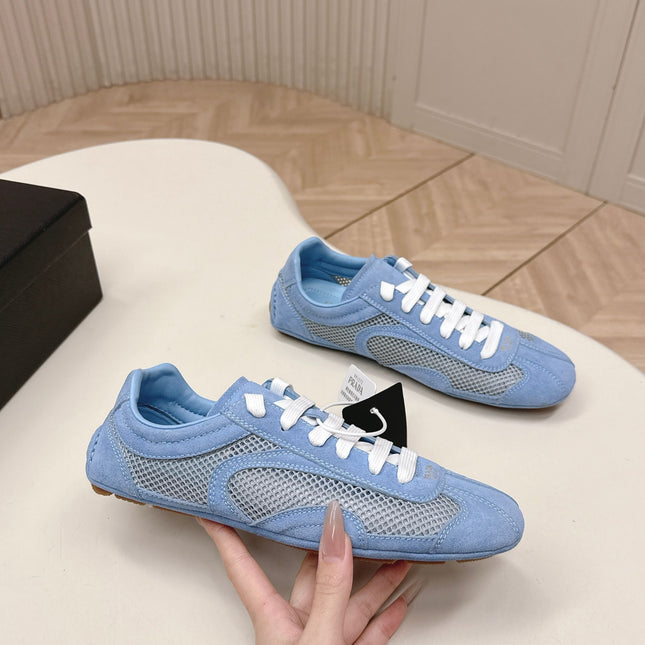 PRADA 26S CLASSIC SNEAKERS IN BLUE SUEDE AND MESH