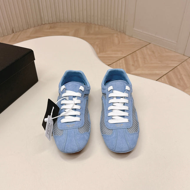 PRADA 26S CLASSIC SNEAKERS IN BLUE SUEDE AND MESH
