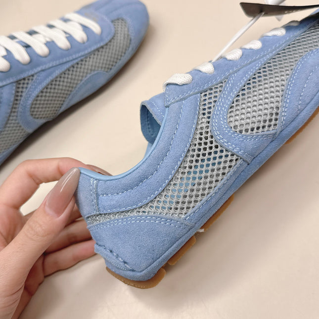 PRADA 26S CLASSIC SNEAKERS IN BLUE SUEDE AND MESH