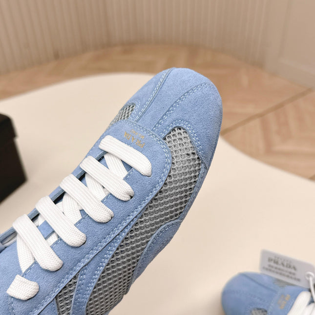 PRADA 26S CLASSIC SNEAKERS IN BLUE SUEDE AND MESH