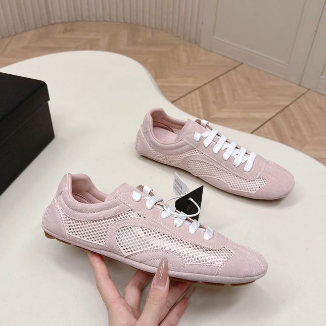 PRADA 26S CLASSIC SNEAKERS IN PINK SUEDE AND MESH