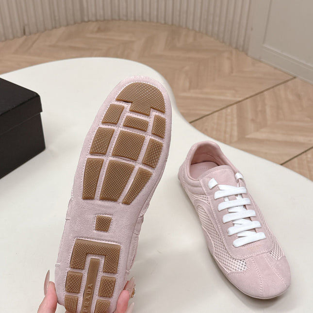 PRADA 26S CLASSIC SNEAKERS IN PINK SUEDE AND MESH