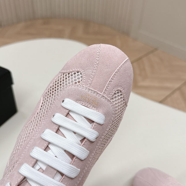 PRADA 26S CLASSIC SNEAKERS IN PINK SUEDE AND MESH