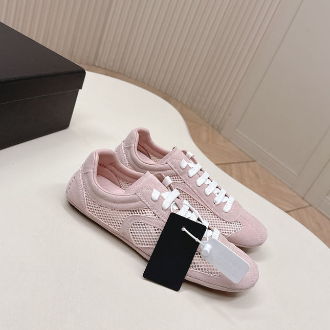 PRADA 26S CLASSIC SNEAKERS IN PINK SUEDE AND MESH