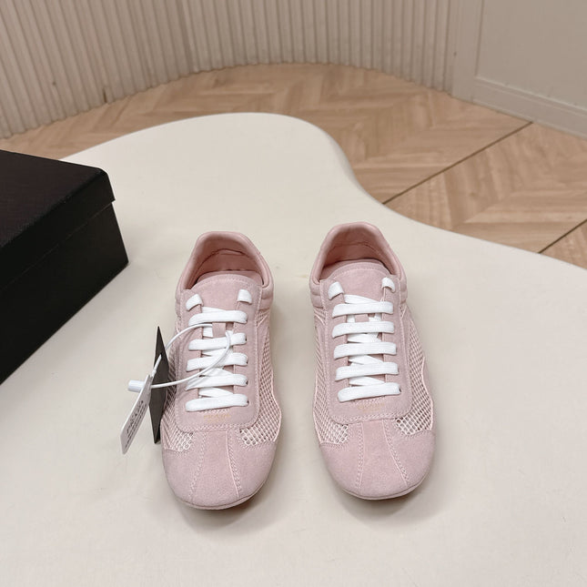 PRADA 26S CLASSIC SNEAKERS IN PINK SUEDE AND MESH