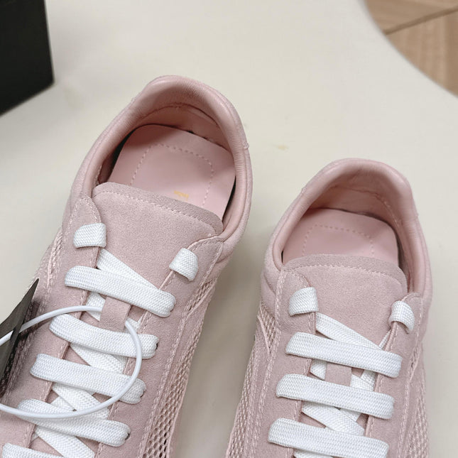 PRADA 26S CLASSIC SNEAKERS IN PINK SUEDE AND MESH