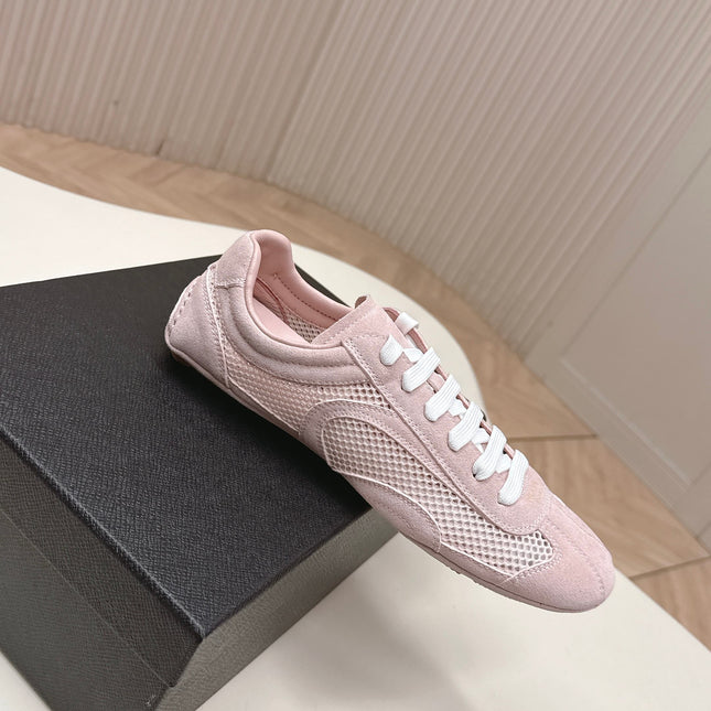 PRADA 26S CLASSIC SNEAKERS IN PINK SUEDE AND MESH