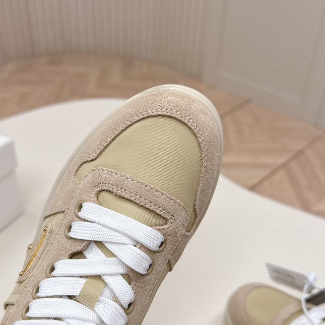 PRADA 26S PLATFORM SNEAKERS 50MM IN BEIGE SUEDE