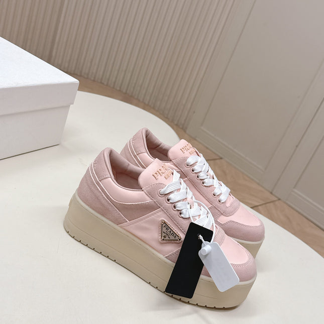 PRADA 26S PLATFORM SNEAKERS 50MM IN PINK SUEDE
