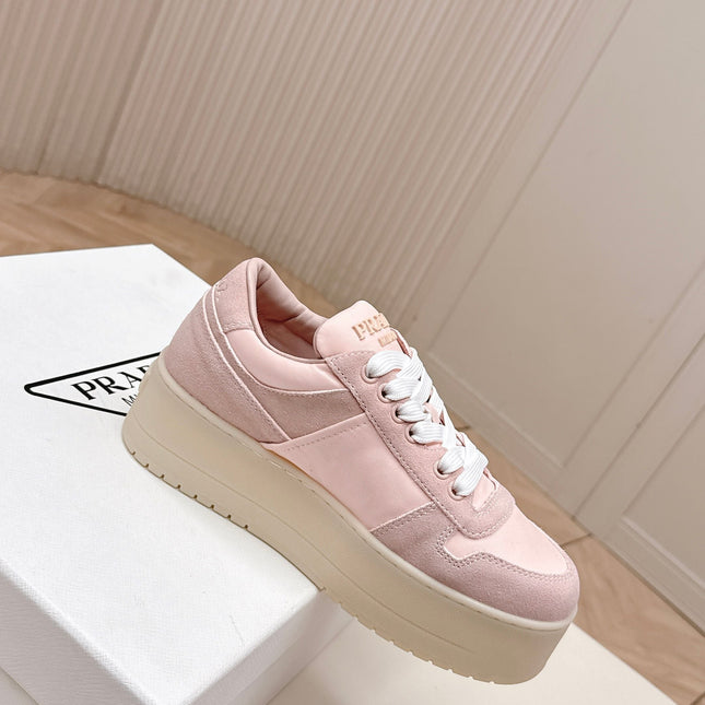 PRADA 26S PLATFORM SNEAKERS 50MM IN PINK SUEDE