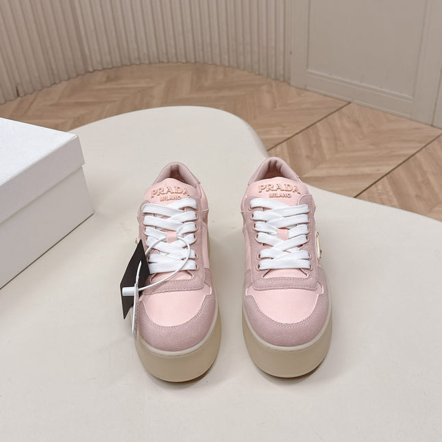PRADA 26S PLATFORM SNEAKERS 50MM IN PINK SUEDE