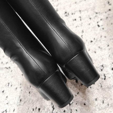 CHANEL 26S KNEE HIGH BOOTS 70 MM IN BLACK CALFSKN AND PATENT