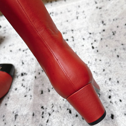 CHANEL 26S KNEE HIGH BOOTS 70 MM IN RED CALFSKIN AND BLACK PATENT