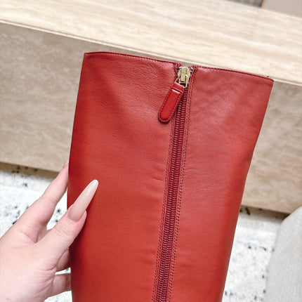 CHANEL 26S KNEE HIGH BOOTS 90 MM IN RED CALFSKN AND BLACK PATENT