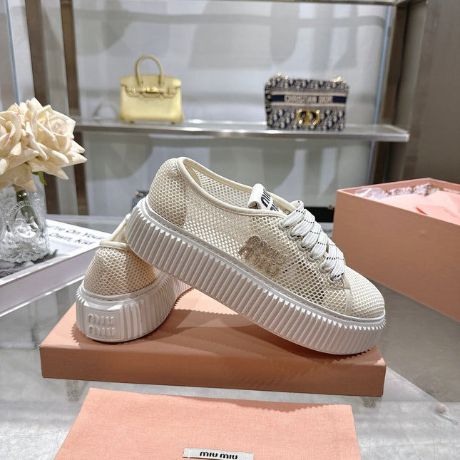 MIUMIU 26S SNEAKER 45MM IN LIGHT BEIGE MESH FABRIC