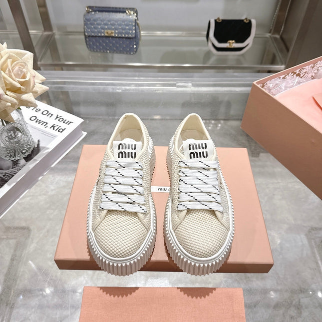 MIUMIU 26S SNEAKER 45MM IN LIGHT BEIGE MESH FABRIC