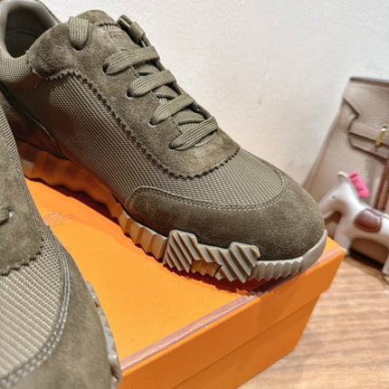 HM 26S SNEAKERS IN MOSS GREEN FABRIC AND SUEDE