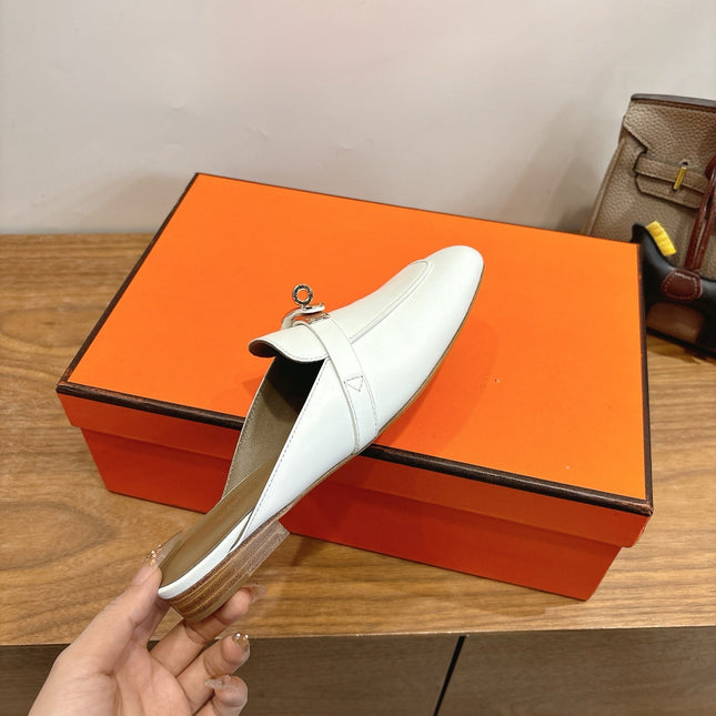 HM 26S KELLY MULE IN WHITE AND BROWN CALFSKIN GOLD HARDWARE