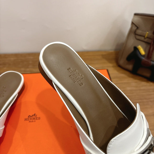 HM 26S KELLY MULE IN WHITE AND BROWN CALFSKIN SILVER HARDWARE