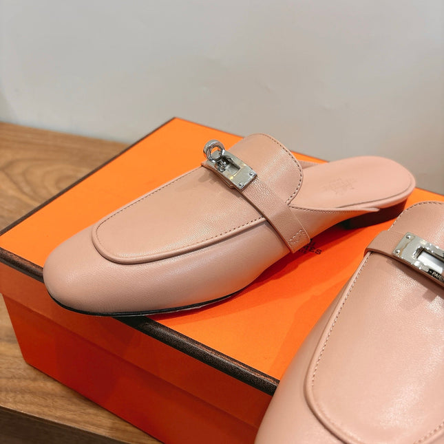 HM 26S KELLY MULE IN NUDE PINK CALFSKIN SILVER HARDWARE