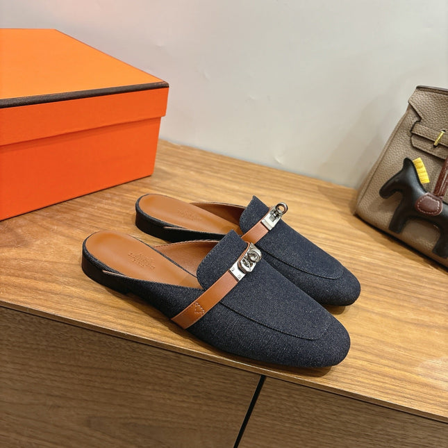 HM 26S OZ MULE IN BLACK DENIM SILVER HARDWARE 02