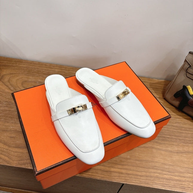 HM 26S KELLY MULE IN WHITE CALFSKIN GOLD HARDWARE