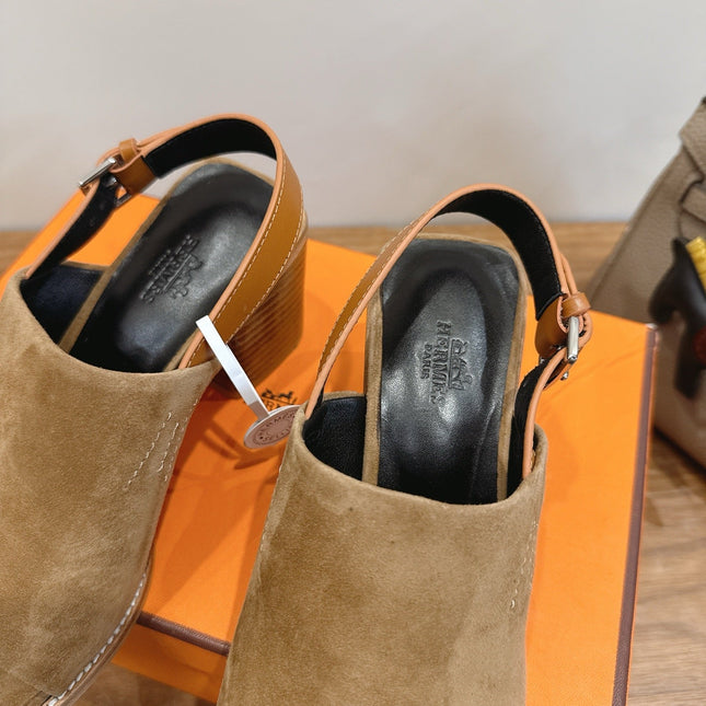 HM 26S ELDA 60 SANDAL IN OLIVE BROWN SUEDE SILVER HARDWARE
