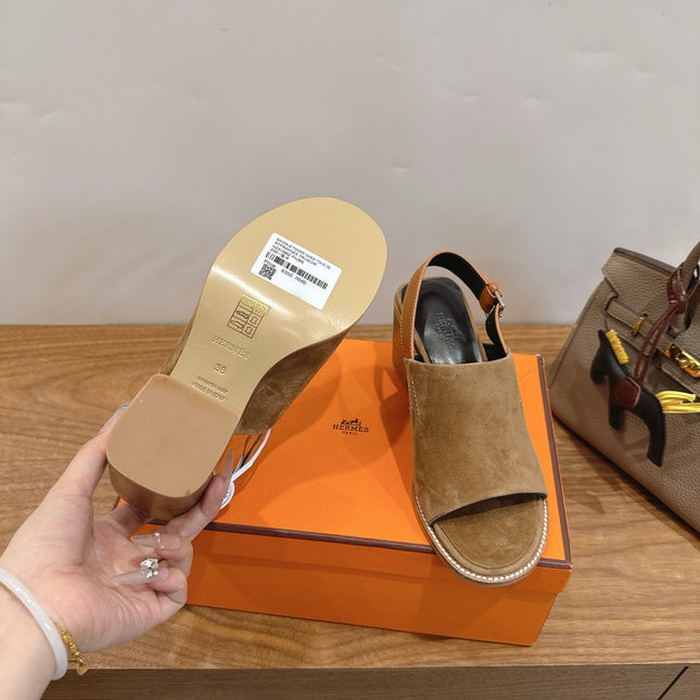 HM 26S ELDA 60 SANDAL IN OLIVE BROWN SUEDE SILVER HARDWARE
